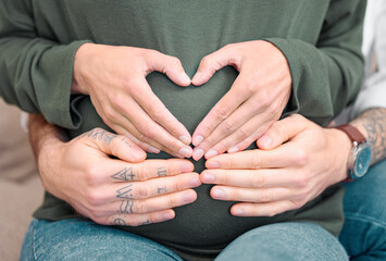 Sticker - Parenting is a hands-on job. Cropped shot of an unrecognizable couple sitting with their hands on the expectant mothers belly.