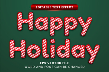 Wall Mural - Happy holiday candy cane style vector text effect