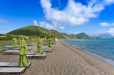 Saint Kitts and Nevis, Basseterre scenic and serene Carambola Beach and ocean shore.