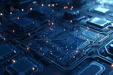 Poster - electronic circuit board with processor, Generative AI	

