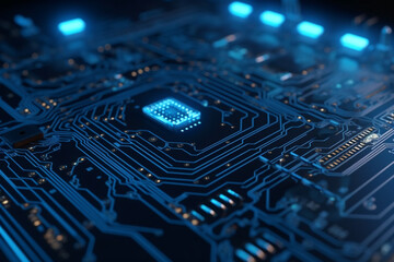 Poster - Futuristic Blue Circuit Board Texture with Glowing Dots and Lines , Generative AI	
