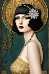 Wall Mural - ai-generated illustration of a flapper woman from the 1920s