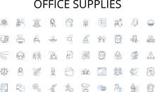 Office Supplies Line Icons Collection. Tourism, Accommodation, Service, Guest, Dining, Hospitality, Resort Vector And Linear Illustration. Traveller,Entertainment,Leisure Outline Signs Generative AI