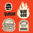 © Damian - Set of logo, labels and stamp for hamburger, burger. Simple and minimal design.