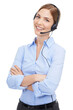 © Khushboo/peopleimages.com - Call center, portrait and smile of a woman with a headset for customer service and support. Happy female consultant, telemarketing and sales or telecom agent isolated on transparent, png background