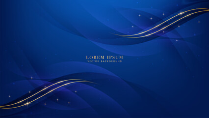 Wall Mural - golden line with curve light effect, shiny dots and sparkling light effect elements decoration on bl