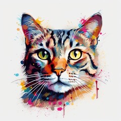 Cat in pop colorful art style on white background. Generative ai.