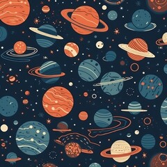 space galaxy planets, vibrant colors, repeating pattern . Generative AI