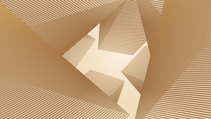 Poster - Look up at the abstract building made up of golden lines.Abstract geometric shape.  Futuristic background design.