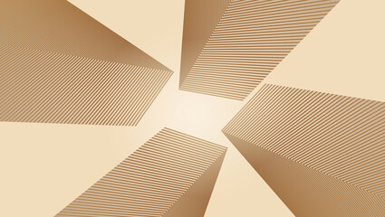 Poster - Look up at the abstract building made up of golden lines.Abstract geometric shape.  Futuristic background design.