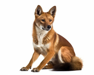 Wall Mural - photo of dhole (Cuon alpinus) visible in full figure isolated on white background. Generative AI