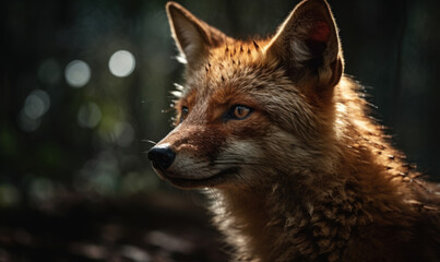 Wall Mural - close up photo of dhole (Cuon alpinus) on blurry forest background. Generative AI