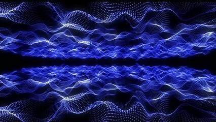 Wall Mural - abstract technology wave background animation. digital blue waves tunnel made of shining particles a