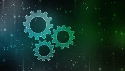 Aufkleber - Process management, optimization operation, fix strategy industry, transmission gears wheel, software update status, Cog Gear Wheel on the technology abstract background