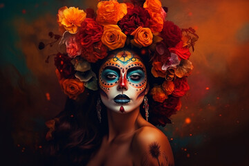 Wall Mural - Day of the dead, Dia de los muertos character. Generative ai