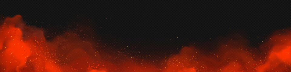 Wall Mural - red smoke cloud effect vector background. realistic fire fog spark with light and powder illustratio