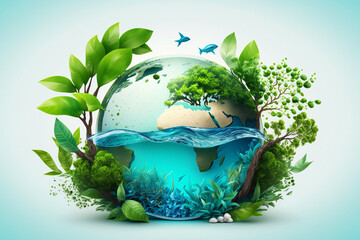 World environment and earth day concept with blue globe and eco friendly enviroment. Generative ai