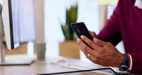 Aufkleber - Hands, man typing on smartphone in office and closeup. Internet connection or social networking, communication or technology and businessman texting at work or checking personal emails on cellphone