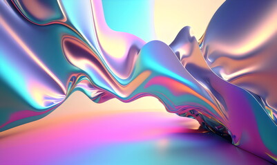 Wall Mural - abstract iridescent 3D holographic plastic background shape created with generative ai