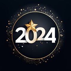 2024 golden bold letters symbol colored design Happy new year background. Holiday greeting card design