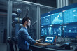 © ttonaorh - Engineer manager monitors and controls robot arm automation in smart factories in real time monitoring system software, welding robots and digital manufacturing operations