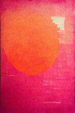 Orange Circle On Pink Abstract Risograph Print Textured Background, Made With Generative Ai