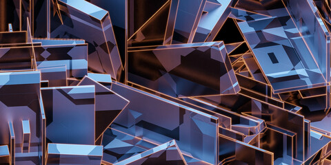Poster - Photo of an abstract composition of blue and purple cubes 3d render illustration