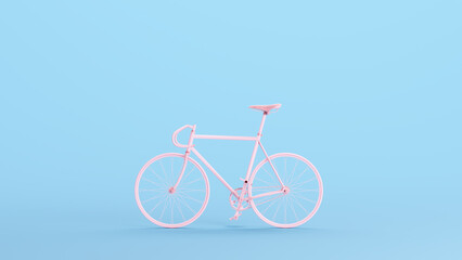 Wall Mural - Pink Race Bike Bicycle Wheel Cycle Sport Exercise Thin Tyre Kitsch Blue Background 3d illustration render digital rendering	