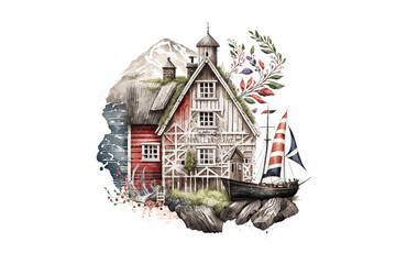 Poster - Scandinavian house isolated on white. AI generation
