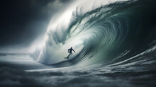 A Surfer Riding A Massive Wave In The Ocean Dynamic Light One Generative AI