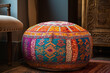 © Maelgoa - Un pouf coloré et multicolore dans un salon » IA générative
