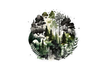 Poster - forest illustration is isolated on a white background. Generated by AI