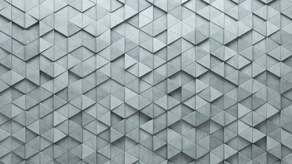 Polished Tiles arranged to create a 3D wall. Concrete, Futuristic Background formed from Triangular blocks. 3D Render