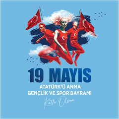 May 19 is the Commemoration of Atatürk, youth and sports day. Vector Illustration.