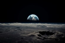 View Of The Earth As Seen From The Moon. Generative AI