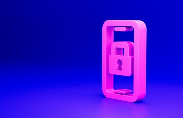 Poster - Pink Digital door lock with wireless technology for lock icon isolated on blue background. Door handle sign. Security smart home. Minimalism concept. 3D render illustration