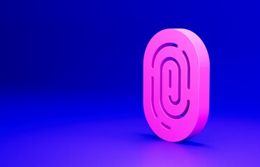 Poster - Pink Fingerprint icon isolated on blue background. ID app icon. Identification sign. Touch id. Minimalism concept. 3D render illustration