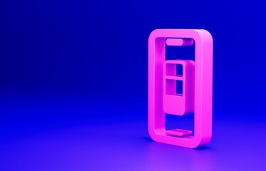 Sticker - Pink Smartphone battery charge icon isolated on blue background. Phone with a low battery charge. Minimalism concept. 3D render illustration