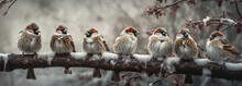 Sparrows On A Branch
