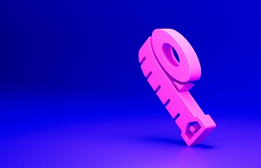 Sticker - Pink Measuring tape icon isolated on blue background. Tape measure. Minimalism concept. 3D render illustration