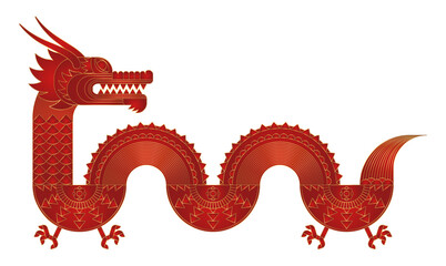 Luxury Red Gold abstract geometric chinese dragon. Modern shape design