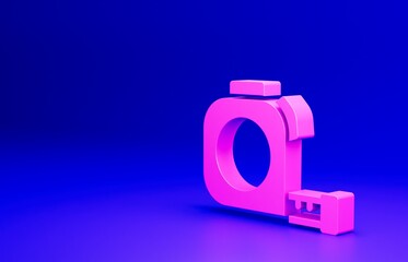 Sticker - Pink Roulette construction icon isolated on blue background. Tape measure symbol. Minimalism concept. 3D render illustration