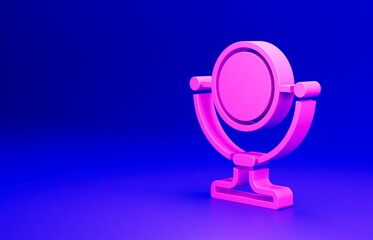 Sticker - Pink Round makeup mirror icon isolated on blue background. Minimalism concept. 3D render illustration