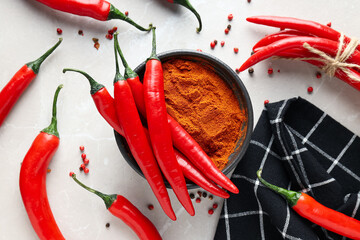 Wall Mural - Concept of hot and spicy ingredients - red hot chili pepper