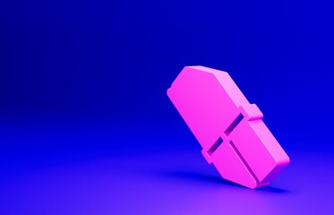 Wall Mural - Pink Eraser or rubber icon isolated on blue background. Minimalism concept. 3D render illustration