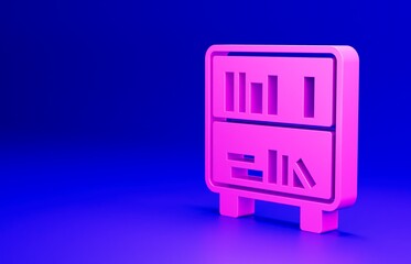 Wall Mural - Pink Shelf with books icon isolated on blue background. Shelves sign. Minimalism concept. 3D render illustration