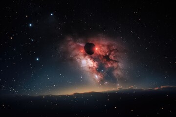 Wall Mural - heart, with stars and planets visible in the night sky of a distant galaxy, created with generative 