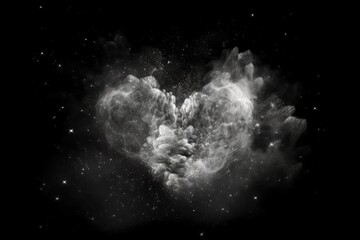 Wall Mural - heart-shaped nebula with starry background in black and white, created with generative ai