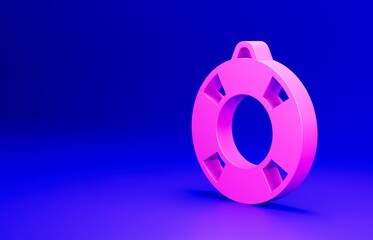 Wall Mural - Pink Lifebuoy icon isolated on blue background. Lifebelt symbol. Minimalism concept. 3D render illustration