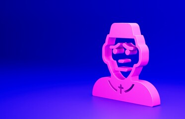 Wall Mural - Pink Priest icon isolated on blue background. Minimalism concept. 3D render illustration